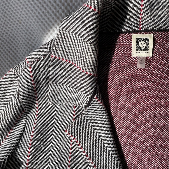 Anne Klein Black and White Herringbone Jacket with Red AccentsNWOT - Picture 1 of 6
